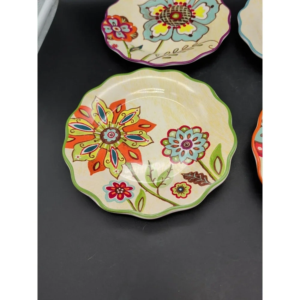 Cracker Barrel Floral Stitch Work Salad Plates Set Of 4 Scalloped Lori Siebert